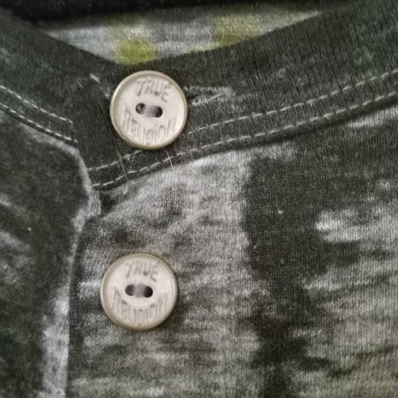 True Religion Muscle Car Henley Gray Black Burnout Small - Picture 2 of 12